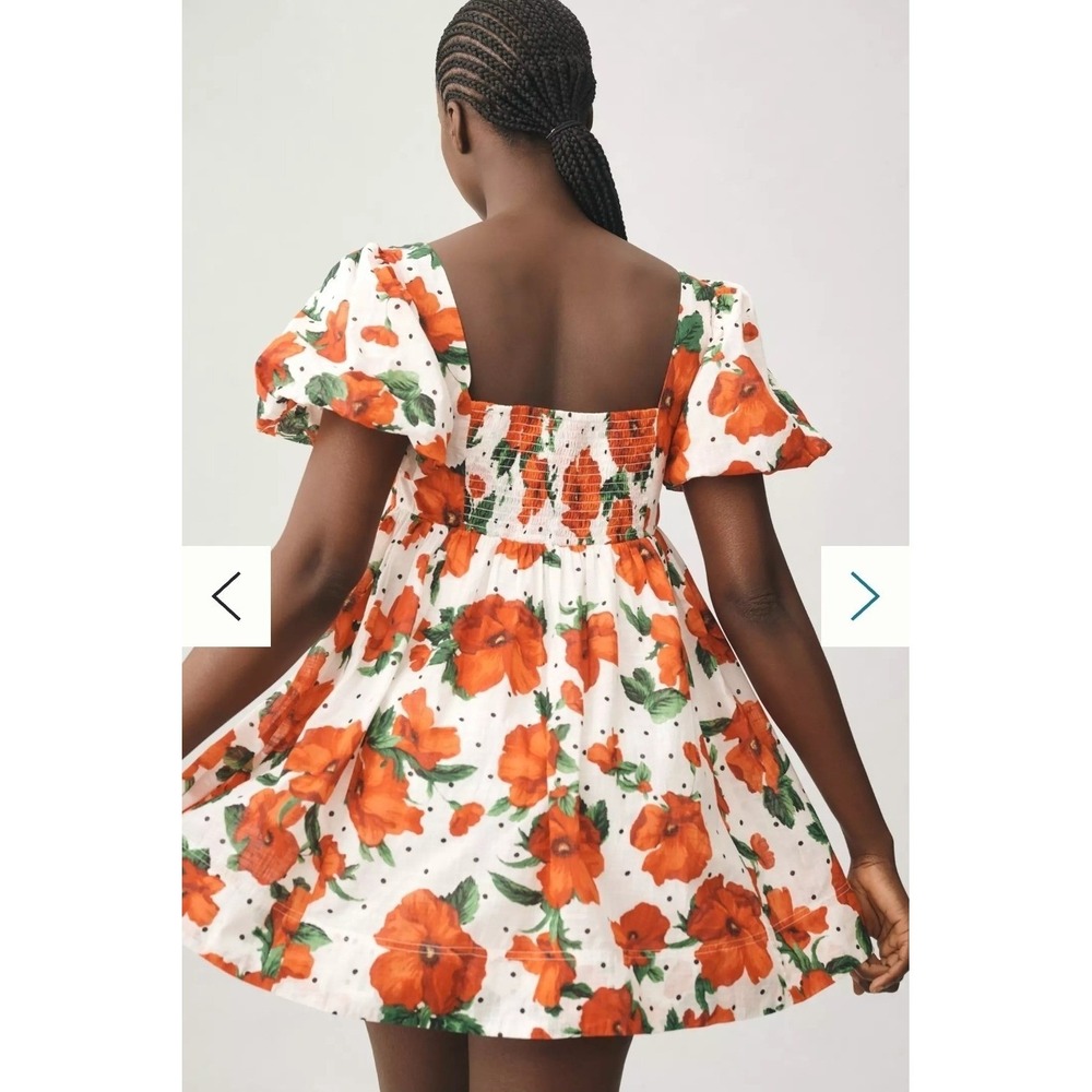 Anthropologie Maeve Floral Smocked Babydoll Dress XXS Square Neck Puff Sleeve